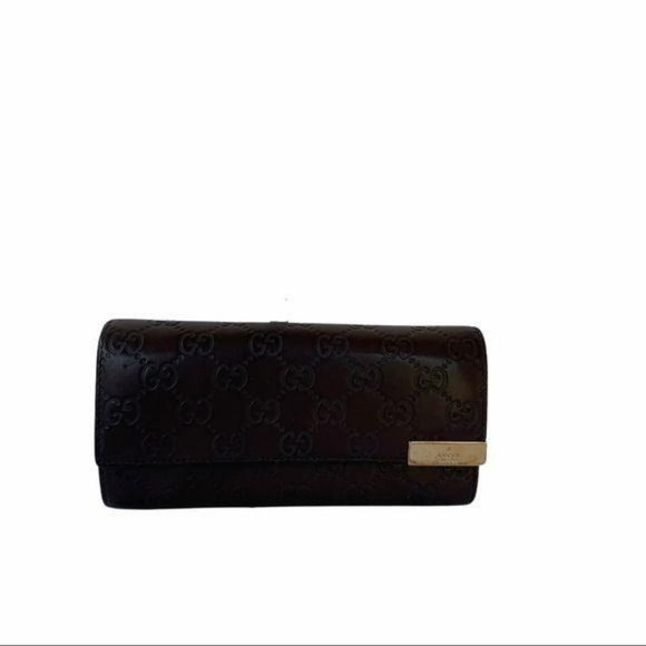 Authentic Gucci Wallet Long Brown Leather GG Logo Vintage On Sale - Picture 8 of 9